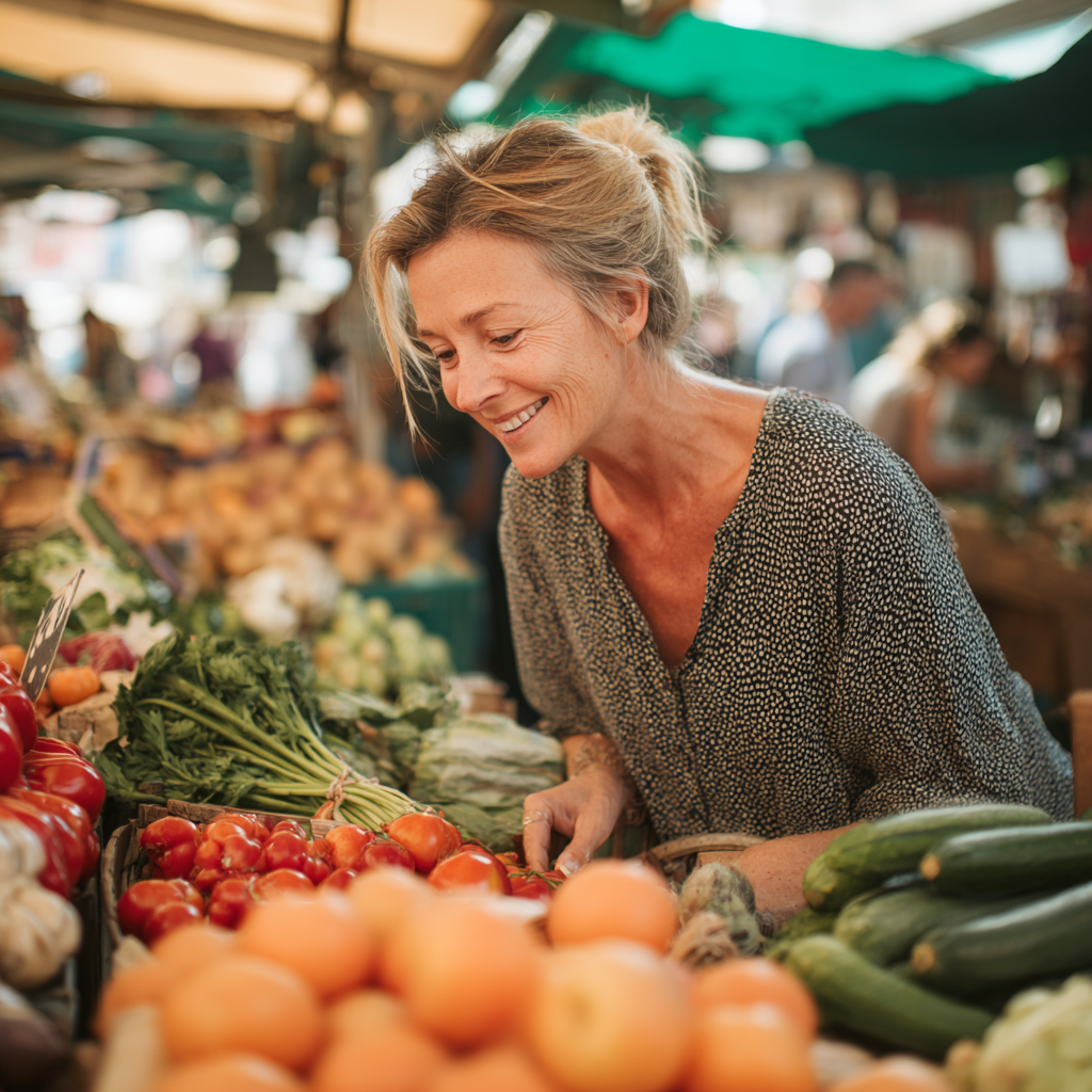 Mosolygós magyar család az asztalnál, színes, egészséges ételekkel